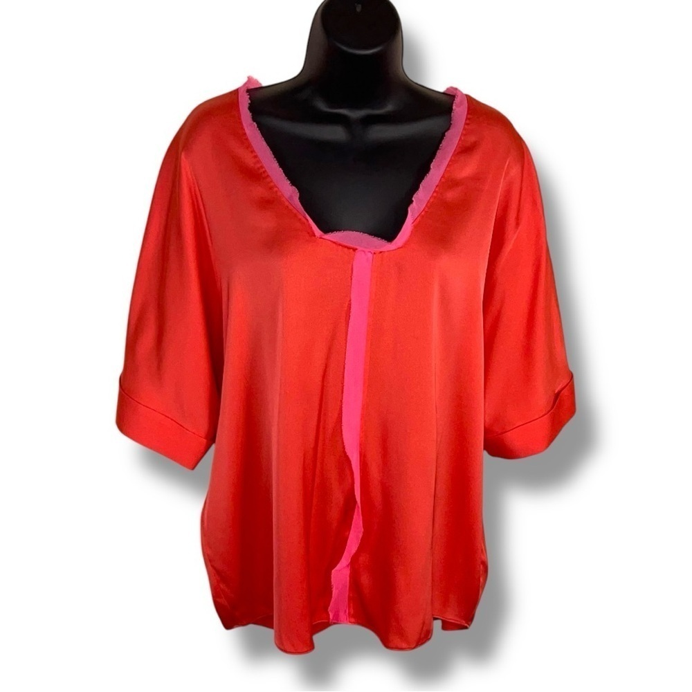 NEW XS Elite Tahari Silk Blouse Orange Pink Colors Lightweight